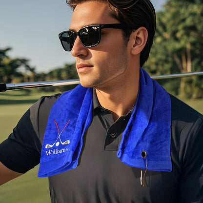 Personalised Embroidered Name Golf Towel with Clip | Gift for Golfers