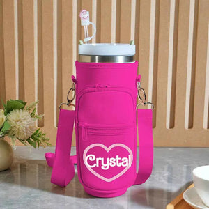 Personalized Water Bottle Carrier Bag for 40oz Stanley Tumbler with Straw Topper Pouch Gift for Her
