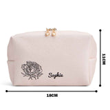 Personalized Birth Flower Makeup Bag Large Capacity Leather Cosmetic Bag Gift for Her