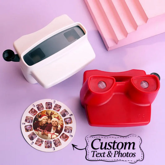 Custom photo viewfinder with personalised 3D reels — a memory gift in a retro handheld viewer.