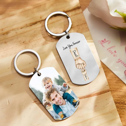 High-resolution custom photo printed on the front of the stainless steel keyring for a clear, personalised photo keyring keepsake