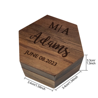 Personalised Hexagon Wooden Ring Box | Engraved Wedding Proposal Keepsake