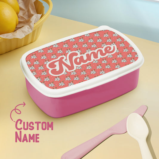 Personalised lunch box with name and cute floral print for kids — lightweight plastic school lunchbox, perfect back-to-school birthday gift