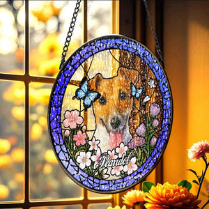 Custom Pet Portrait Stained Glass Suncatcher – Personalized Pet Keepsake Memorial Gift for Dog & Cat Lovers