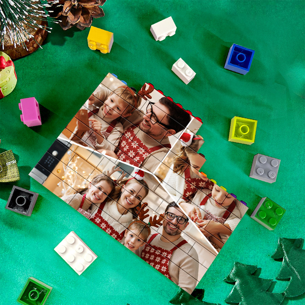 Personalised Collage Block Puzzle in custom colours — rectangular PVC photo block with 3‑picture layout, UV single‑sided print and interlocking building bricks