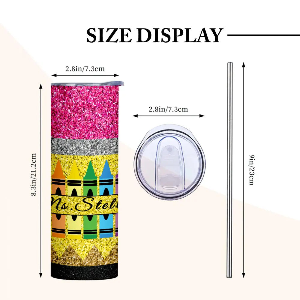 Personalised Glitter Apple 20oz Skinny Tumbler | Teacher Appreciation Gift