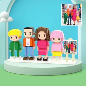 Custom Full-Body Cute Brick Figures of 4 People with Frame Personalized Anniversary Gift Birthday Gift