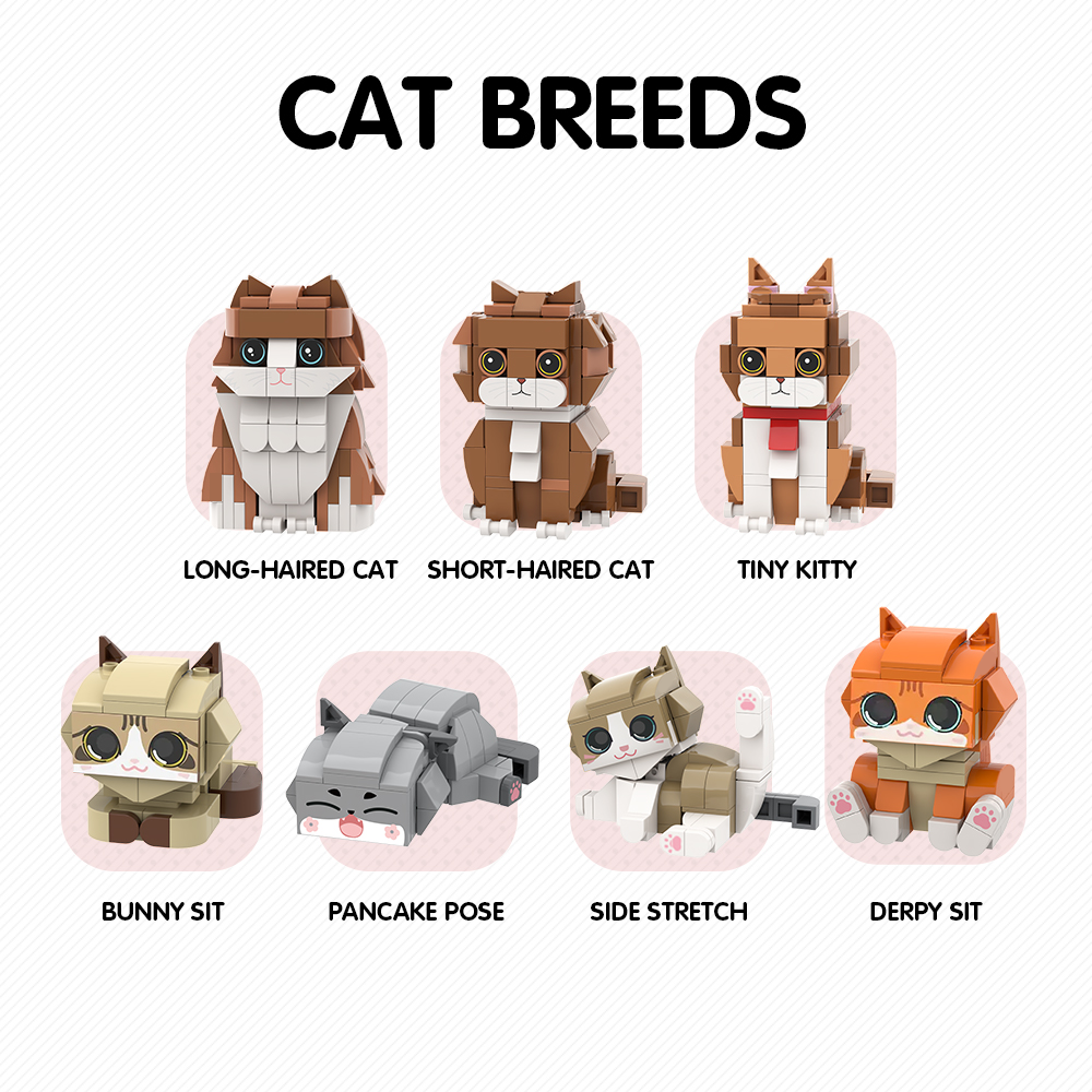 Customised two-person brick figures with cat shown from an angle – personalised photo gift highlighting pose, outfit and expression options for anniversaries and weddings