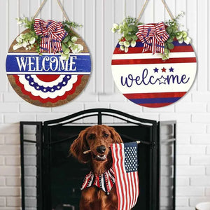Welcome Door Sign 4th of July Independence Day Decorations Front Door Hanger Gifts