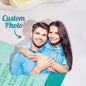 3in personalised acrylic photo charm attached to a colourful Bogg bag — travel accessory and personalised gift for her