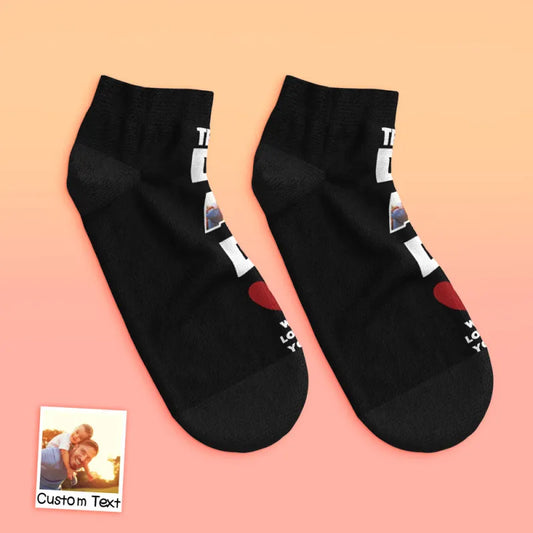 Personalised low-cut ankle face socks for Dad with ‘We Love You’ print — custom photo socks ideal for Father’s Day or birthdays
