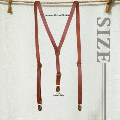 Full-length view of mens personalised suspenders in classic style — adjustable 85.5cm straps ideal for formal wear
