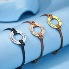 Personalized Engraved Angel Wings Pet Paw Print PU Leather Rope Bracelet Memorial Gift for Pet Lovers