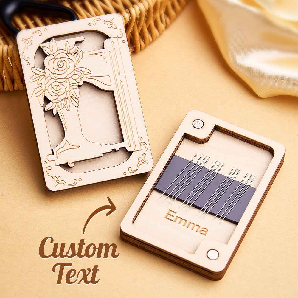 Personalized Wooden Needle Box Holder with Magnet Needle Storage Tool Gift for Craft Lovers