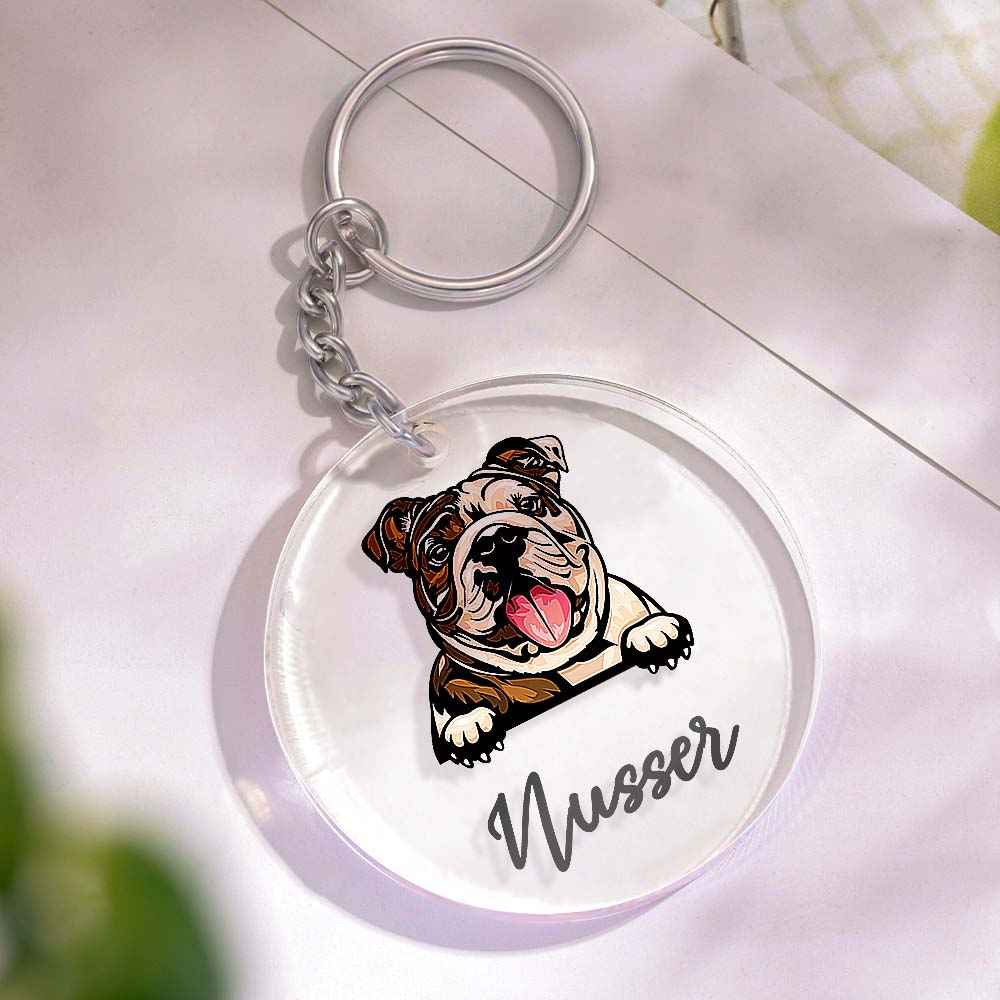 Custom Dog & Name Keychain Acrylic Keyring Gifts for Dog Owner Lover