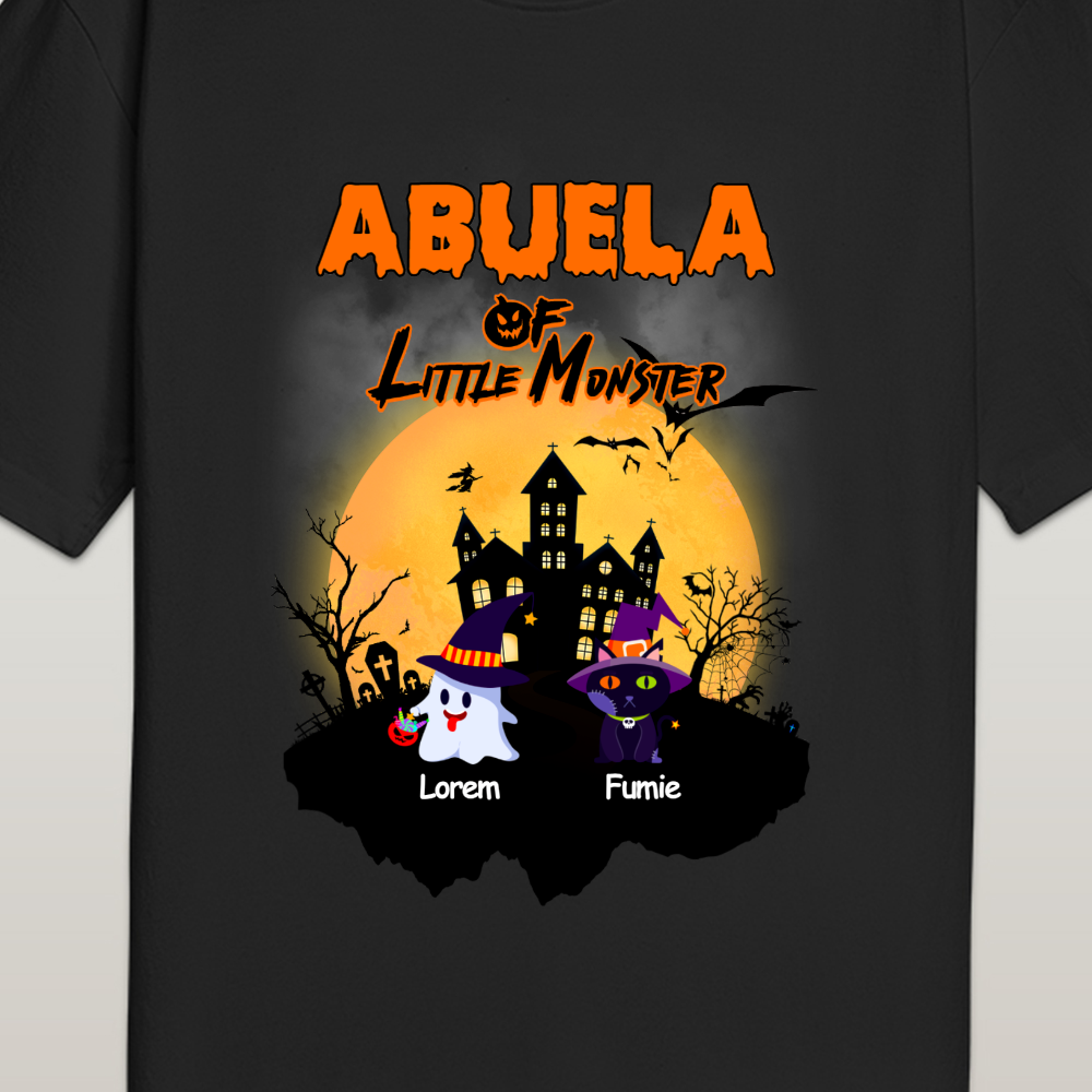 Family wearing matching personalised Halloween T-shirts with custom prints – ideal for Halloween family photos and gifts for parents