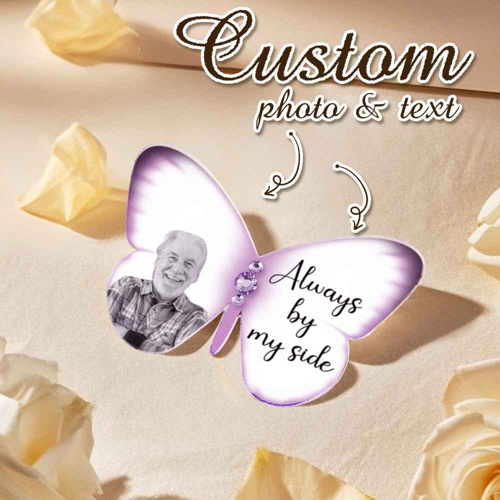 Personalized Acrylic Butterfly Brooch Pin with Words Photo Memorial Wedding Gift for Bride