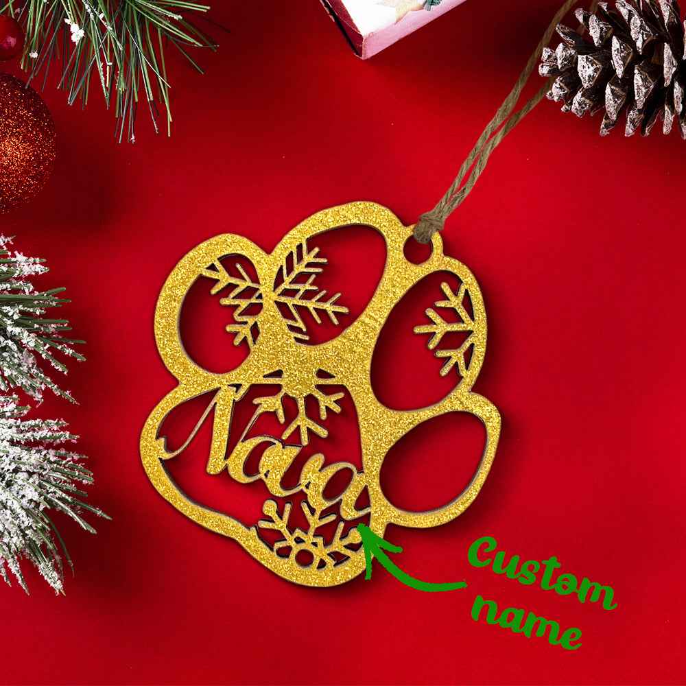 Personalized Wood Pet Paw Christmas Ornament