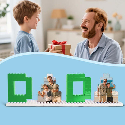 Assembled personalised DADA building brick photo block on display — personalised photo brick puzzle and Father's Day gift