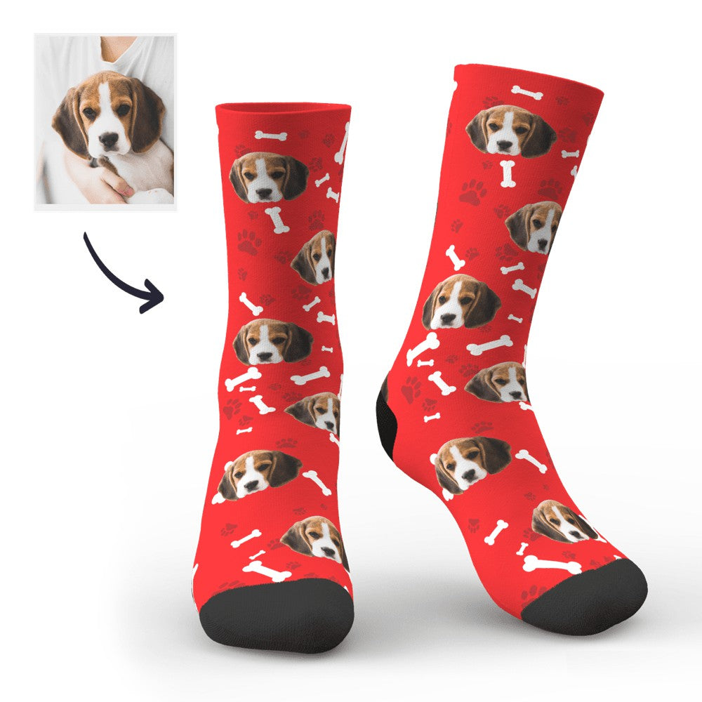 Close‑up detail of heat transfer print on personalised photo socks showing vivid colours and clear facial print