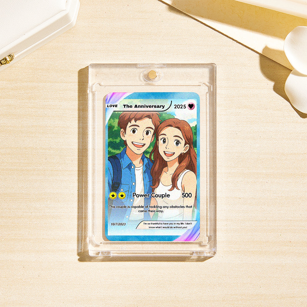 Personalised poke card displayed on a wooden stand (stand sold separately) highlighting engraved names and quirky Valentine's Day keepsake for couples