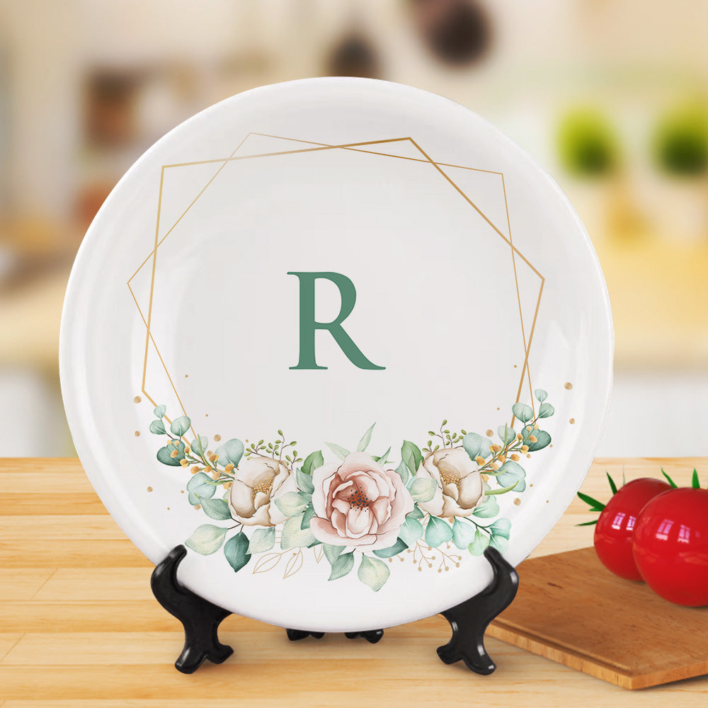 Personalised Monogram Dinner Plate | Custom Flower Ceramics Wedding Gift