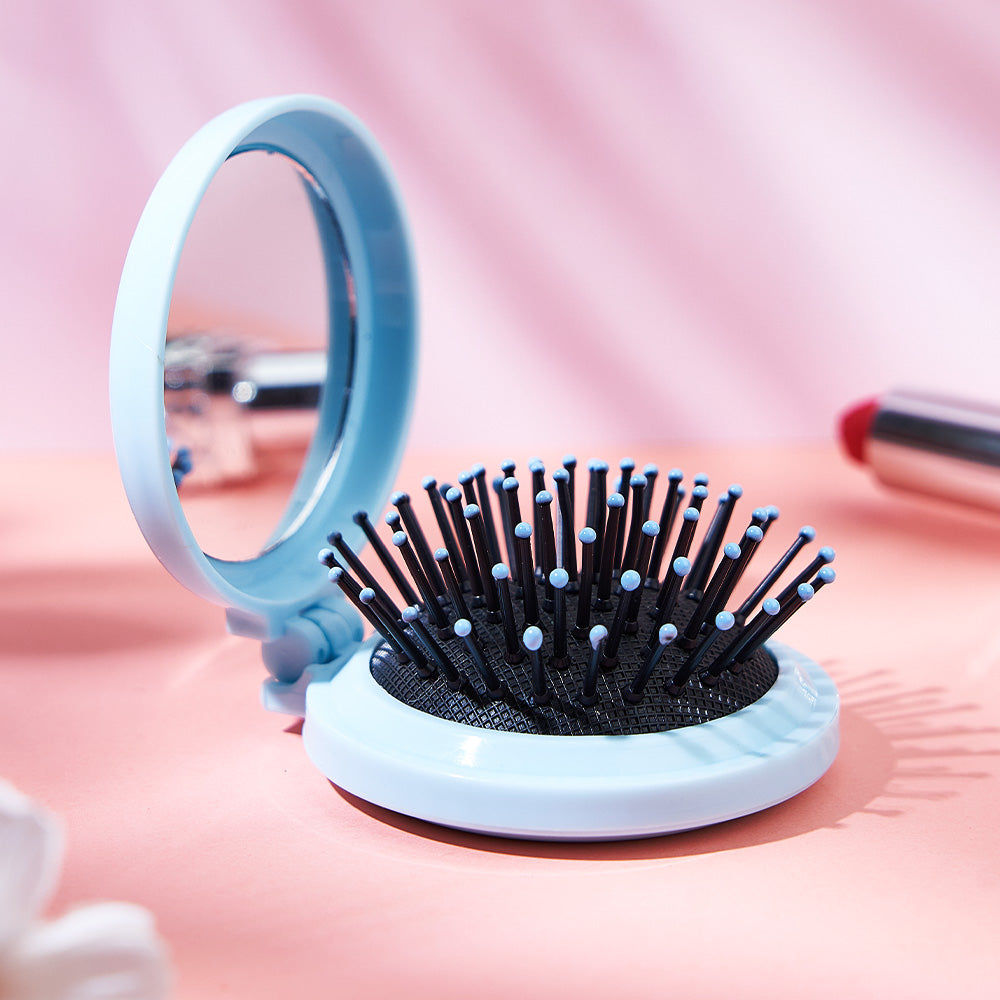 Personalised Foldable Mirror with Hair Brushes | Mini Birth Flower Cushion Mirror Comb Gift