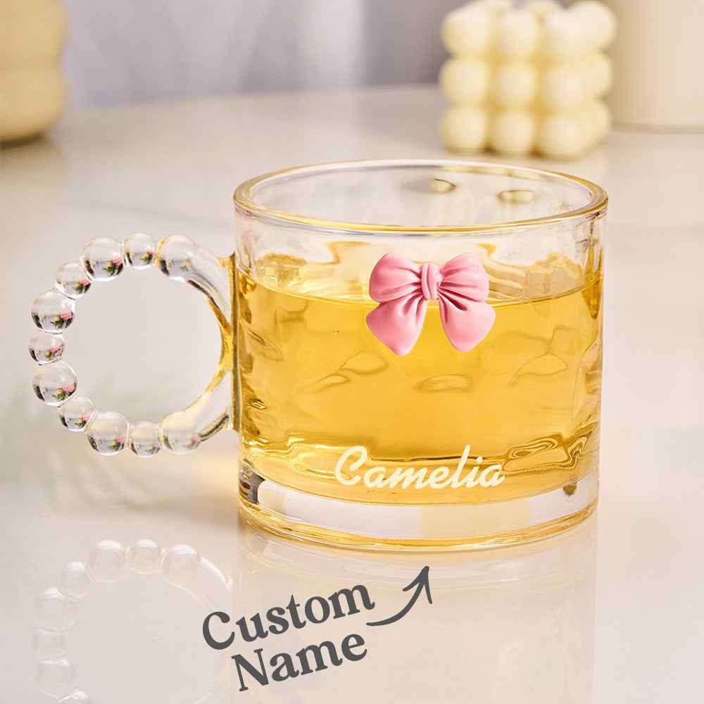 Personalized Coquette Bow Cup with Engraving Name Glass Coffee Cup Gift for Her