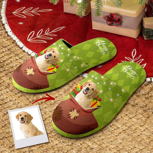 Custom Christmas Cotton Slippers Personalized Photo Gift Bag Pattern House Shoes