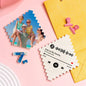 Multiple custom lozenge bricks arranged to form a collage of photos — personalised keepsake playset for children