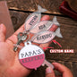 Personalised 'Papa's Keeper' fishing rod acrylic keyring with fish charm — clear glossy finish, custom name gift for Dad or grandad