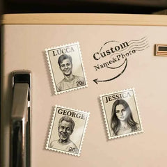 Custom Portrait Vintage Stamp Fridge Magnet Personalized Photo Name Postage Stamp Fridge Magnet Anniversary Gifts
