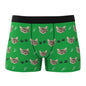 Close-up of heat transfer print on personalised boxer briefs showing vivid colours and clear cat face detail — durable photo printing for men's underwear