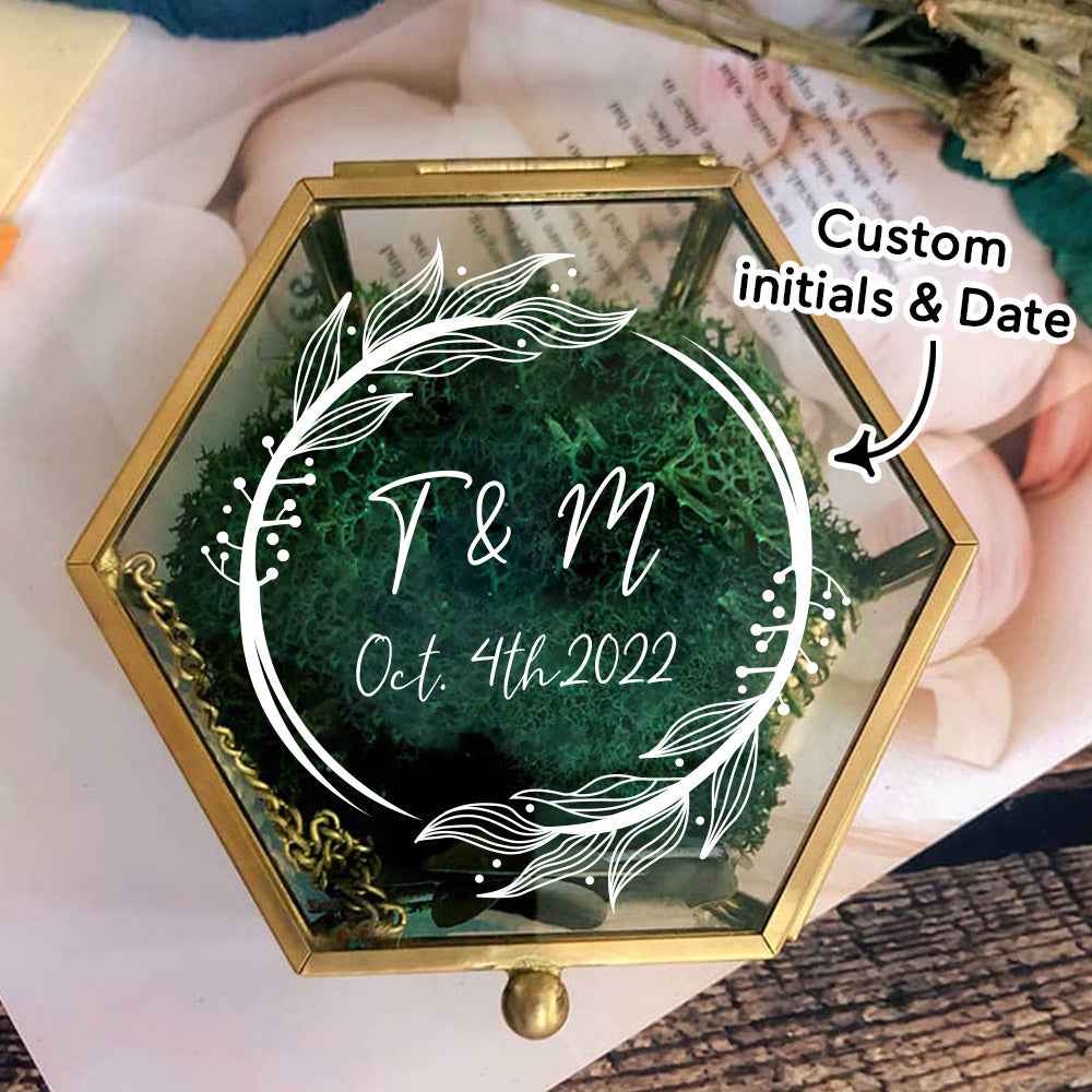 Personalized Hexagon Glass Ring Box with Initials and Date