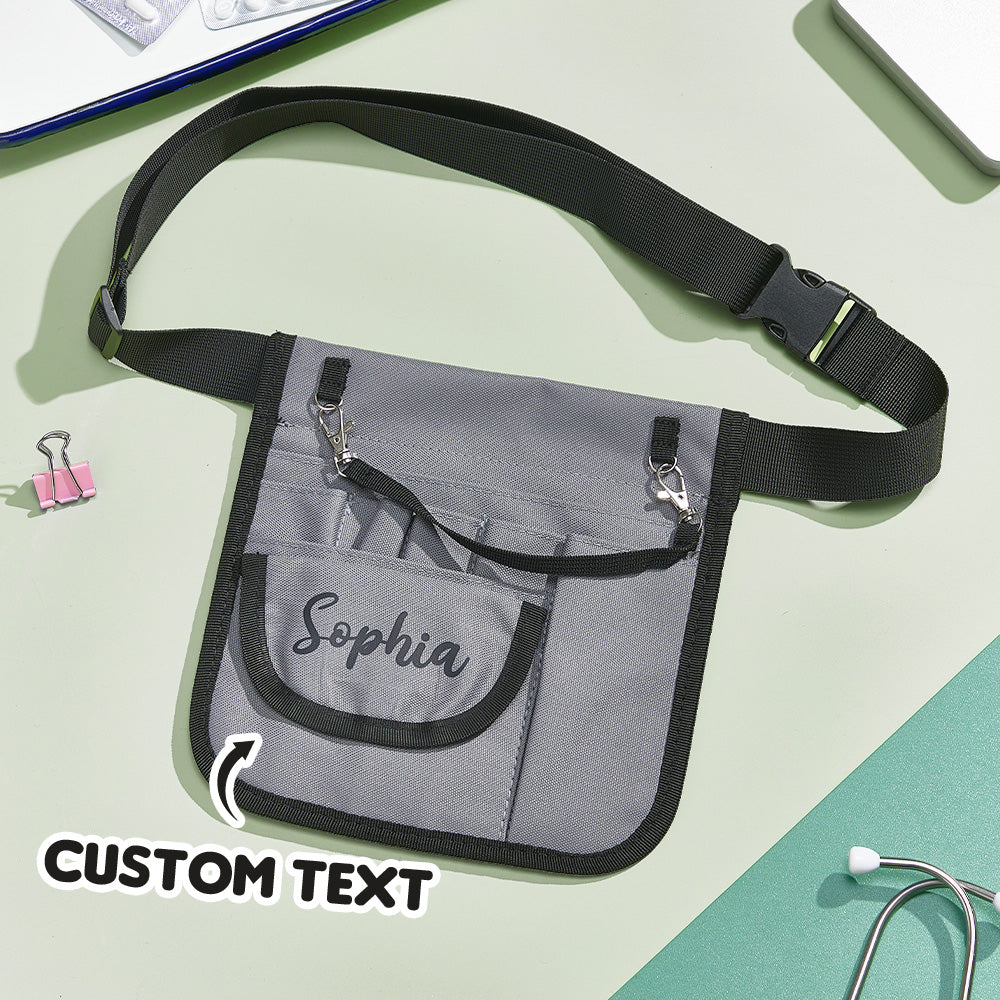 Compact small-size nurse fanny pack flat-lay with dimensions 21.5cm x 22cm — versatile stethoscope pouch and on-the-go kit