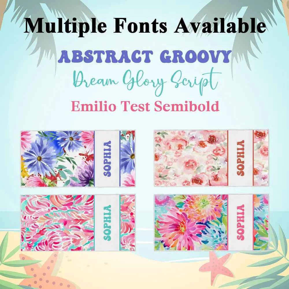 Personalized Watercolor Flower Beach Towel with Name Beach Accessories Gift for Her