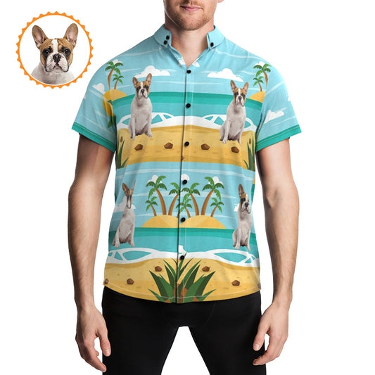 Personalised Photo Hawaiian Shirt front view – custom summer beach button shirt with vivid all-over personalised photo print, short sleeves, lapel collar and button-front, ideal personalised photo gift or matching family beachwear