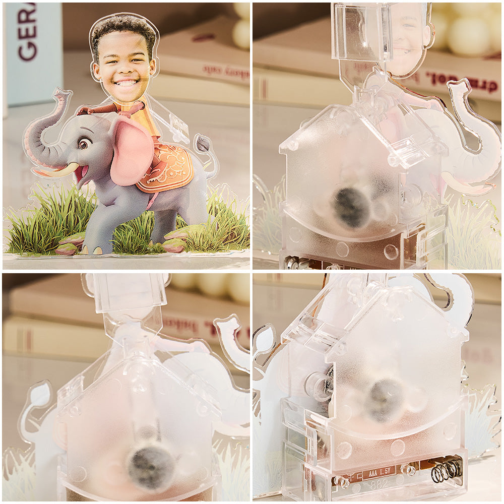Personalised acrylic bobblehead-style standee with animated shaking head — bespoke photo gift for kids and family