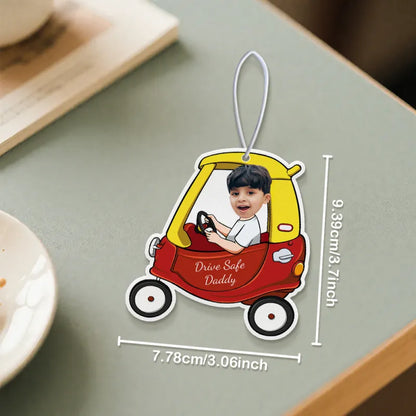Rear-facing shot of a felt air freshener with personalised message.