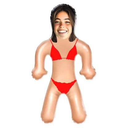Product display of the custom inflatable doll in a party setting, highlighting its novelty gift appeal.