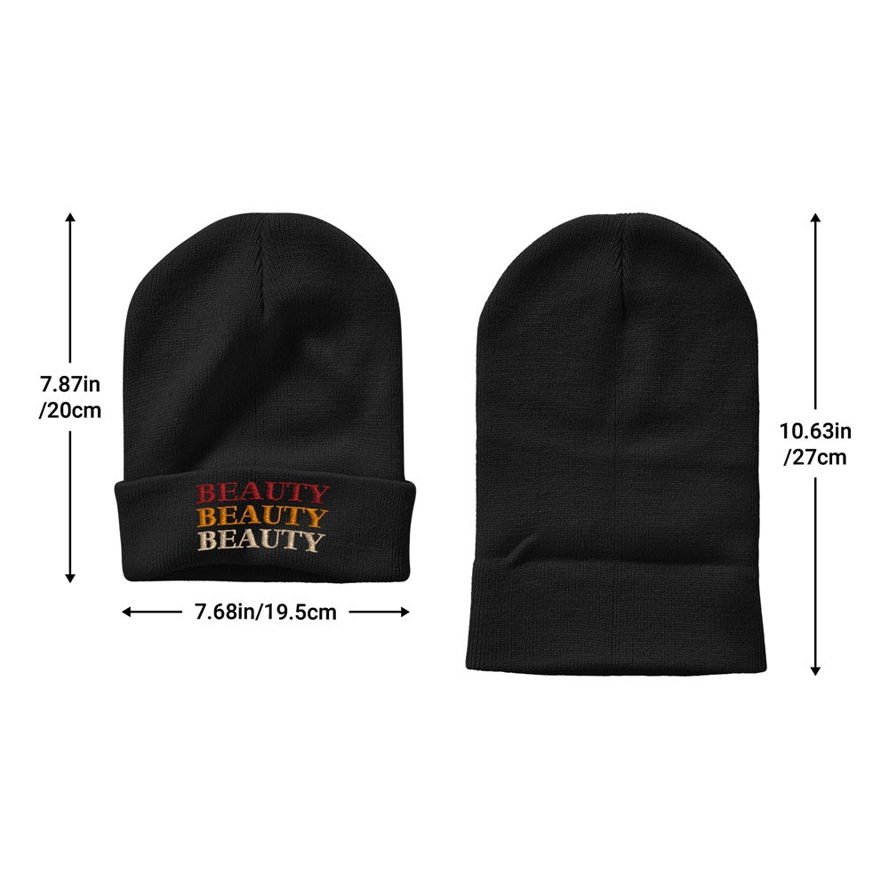 Packaging and design proof example for personalised embroidered beanie — free online customisation tool and quality inspection for custom winter hats