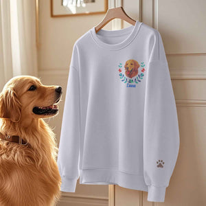 Custom Embroidered-Style Pet Sweatshirt – Personalized Pullover with Pet Name & Wreath