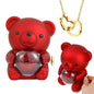 Personalised Eternal Rose Bear Jewellery Set — engraved titanium steel necklace paired with a red rose bear keepsake, perfect wedding gift for her