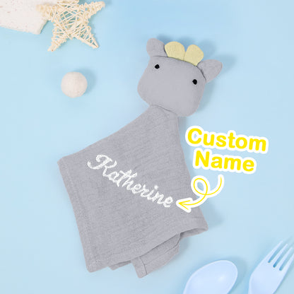 Personalised soothe towel in pram showing compact 23 cm comfort blanket, ideal newborn comforter for naps