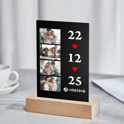Bedside personalised night light plaque casting a soft glow – customised scannable music night light for bedrooms