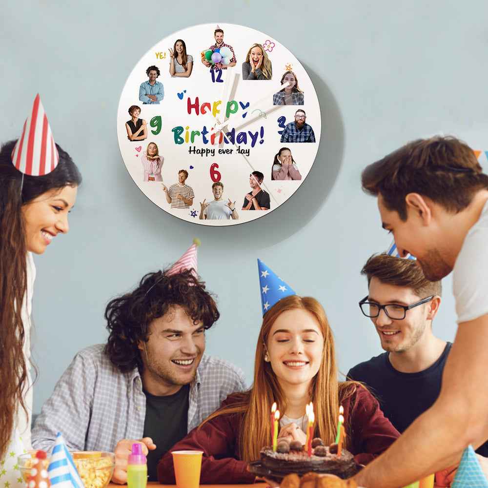 Personalized Happy Birthday Round PVC Wall Clock with Custom Photo Engraving