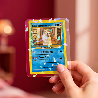 Scale and size view of personalised poke card W7.6 x H10.6 cm beside a ruler to confirm fit for frames and bespoke display options (stand not included)