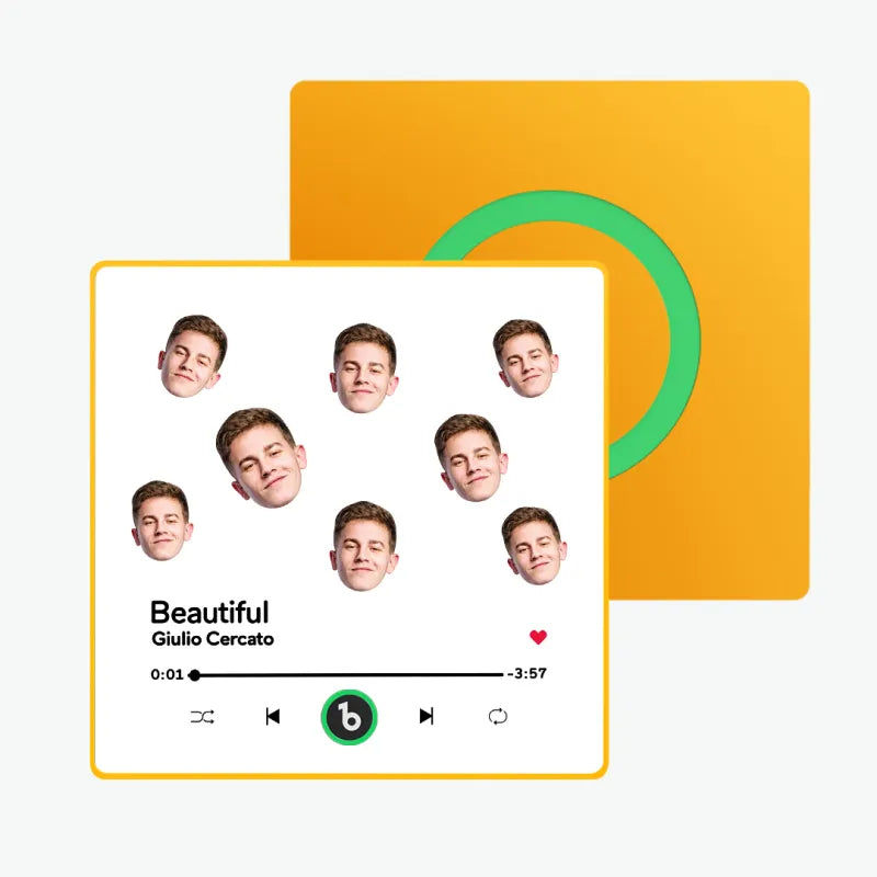 Close-up of acrylic framed photo and magnetic backing on a personalised FridgeBeats music fridge magnet – waterproof, durable finish