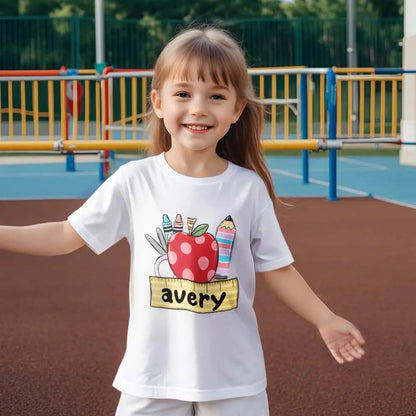 Close-up fabric texture of polyester personalised back to school T-shirt, machine washable and long lasting
