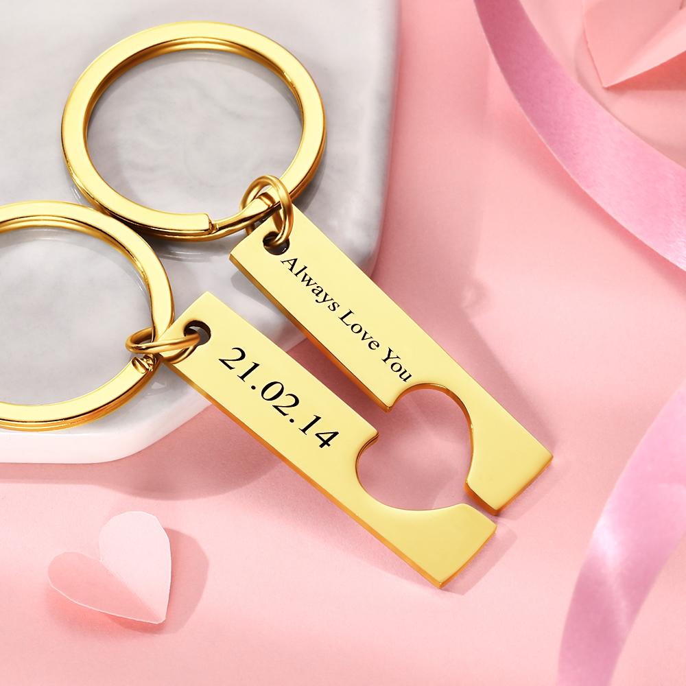 Personalised Engraved Text Stainless Steel Couples Keychains - Customisable Gift
